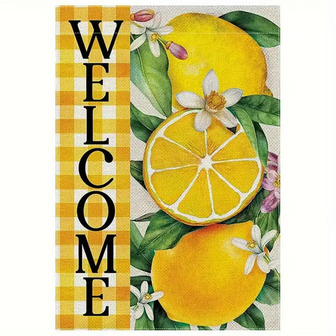 RW1772204 Summer Lemon Welcome Garden Flag, 12x18 Inch - Vibrant Yellow Lemons