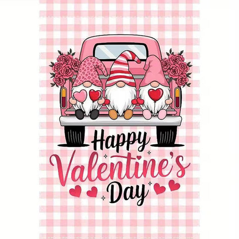VC10790451 Happy Valentine's Day Gnomes Truck Garden Flag | Double-Sided polyes