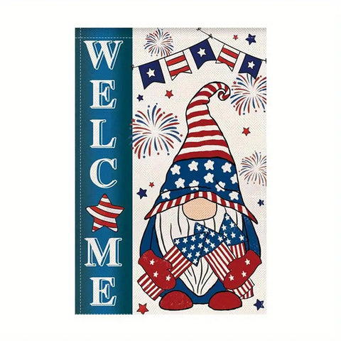 DY136600  Patriotic Welcome Gnomes Garden Flag - Double-Sided