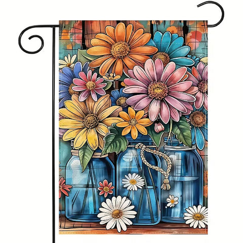 AY1758647 Double-Sided Linen Spring Garden Flag with Vibrant Floral Mason Jar