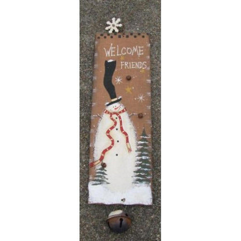 885966S Rectangle Board Snowman with Bell Wood Sign