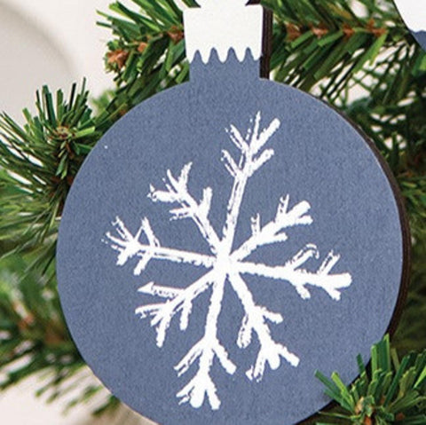 37192 Bulb ornament -dark blue finish and white snowflake