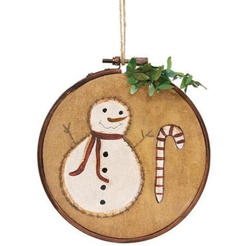 G91103 Tea stained Primitive Snowman & Candy Cane Stitchery