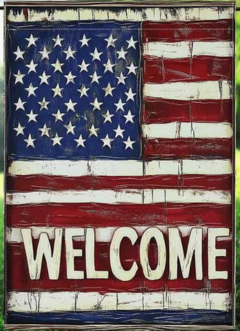 TH2364546  Rustic American Welcome Garden Flag - Double-Sided linen blend