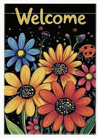 TD1918225 Vibrant Welcome Garden Flag with Colorful Flowers & Butterflies