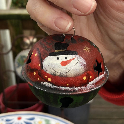 512-79408nb Snowman Top Hat Bell Metal Christmas Ornament