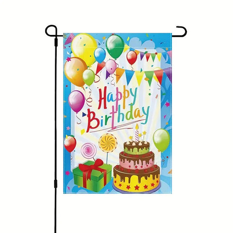 FV81905 Happy Birthday Garden Flag with candle, balloons and cake