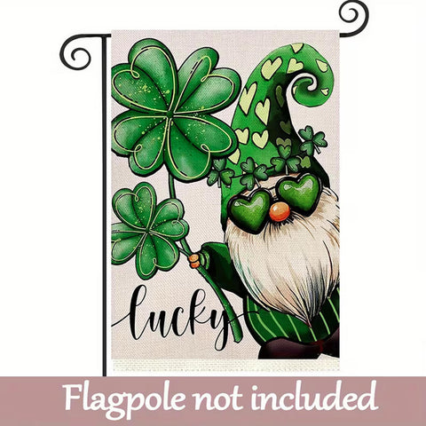 CH961222 St. Patrick's Day Lucky Gnome Garden Flag, Double-Sided, Polyester