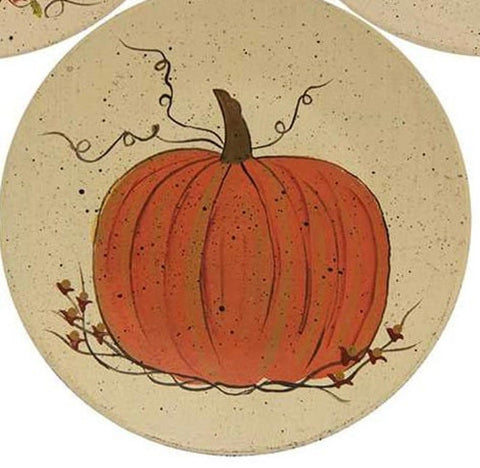 34508 White short pumpkin wood plate with berries and vine