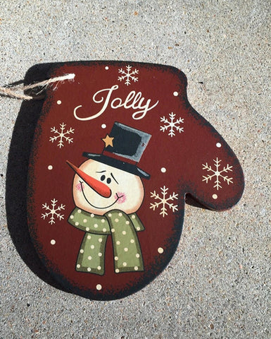 74701J Jolly Snowman Mitten wood  Christmas Ornament