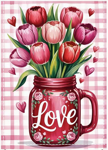 46MK1584WV Love with Tulips double sided garden flag polyester