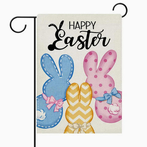 LL753646 Happy Easter Peeps Bunny Decorative Garden Flag burlap double sided
