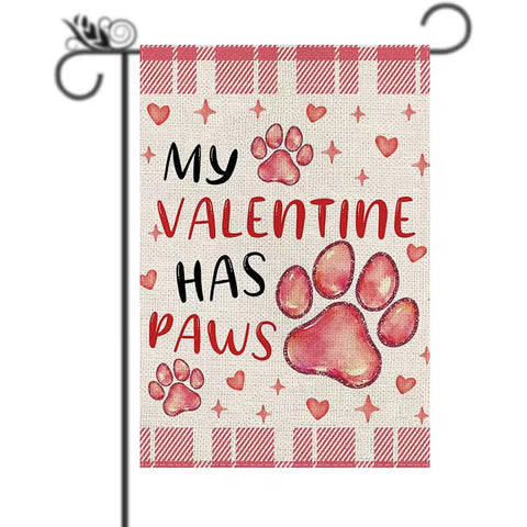 HP11492996 Welcome Valentine's Day Garden Flag Paws Love Heart Double Sided