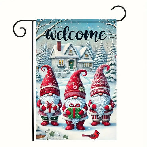 HX168742  Merry Christmas Double Sided Polyester Gnome Garden Flag