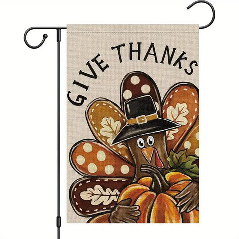 BM2870165  Double-Sided Polyester Thanksgiving Garden Flag - Turkey with Pumpkin