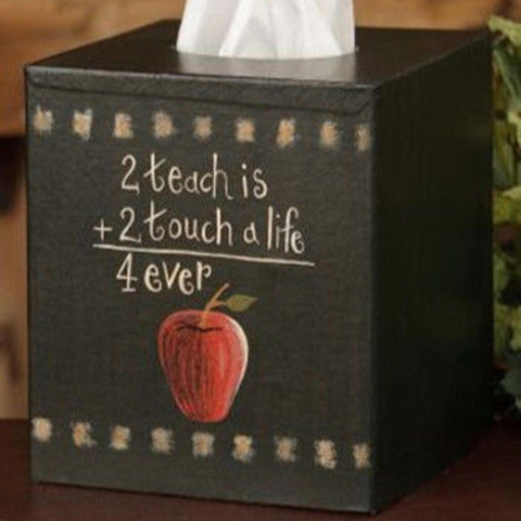 TB312- 2 Teach is 2 A Touch Paper Mache'  Primitive Tissue Box Cover