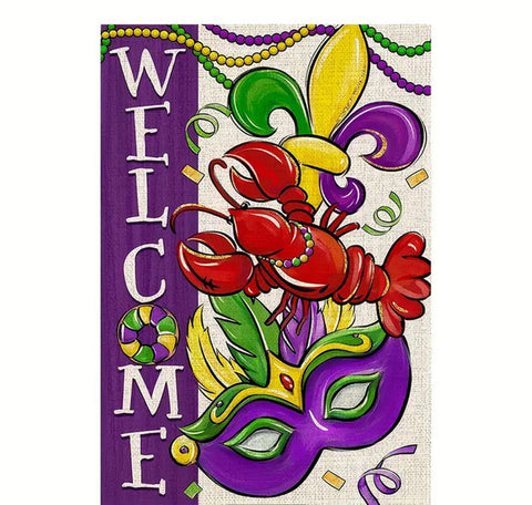 NJ472667 Welcome Mardi Gras Garden Flag  Double Sided Polyester