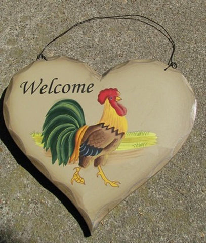 Primitive Wood Rooster Heart HP8-Rooster