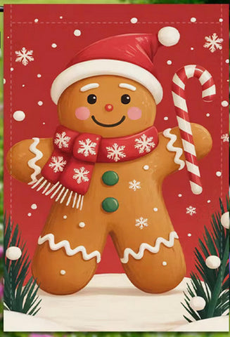 CB7051760 Gingerbread for Man Garden Flag with Candy Cane & Snowflake