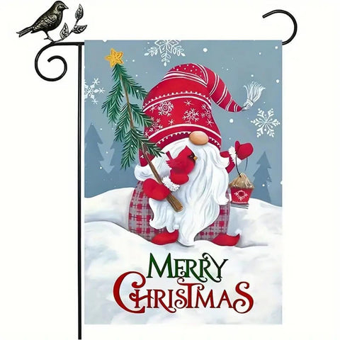 AR216685 Gnome Merry Christmas linen double sided garden flag