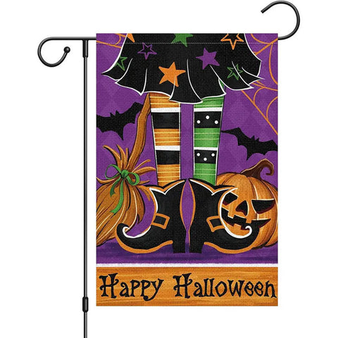 TH3328803 Happy Halloween Witch Foot Scary Pumpkin Garden Flag