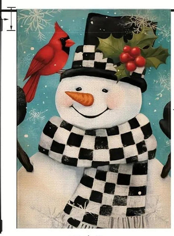Double-Sided Christmas Garden Flag - Snowman and Cardinal Design,