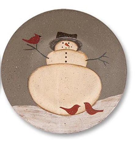 33156SC Snowman winter with cardinals and top hat  wood plate