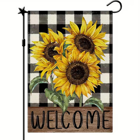 PW2395587 Sunflower Welcome Garden Flag - Double-Sided Burlap, Black & White