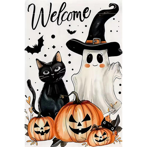 KL190992 Happy Halloween Garden Flag - Double-Sided, Waterproof Burlap