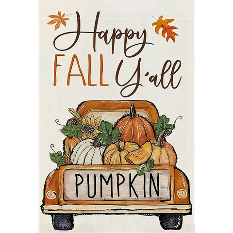 YQ4541561 Happy Fall Y'all Truck & Pumpkin Garden Flag - Double-Sided Burlap