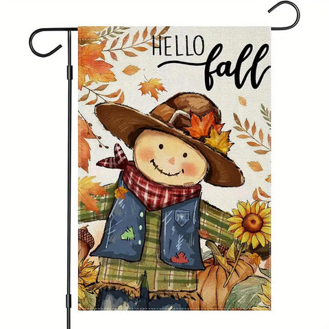 UA5250828 Hello Fall Garden Flag with Scarecrow & Maple Leaves - Double-Sided