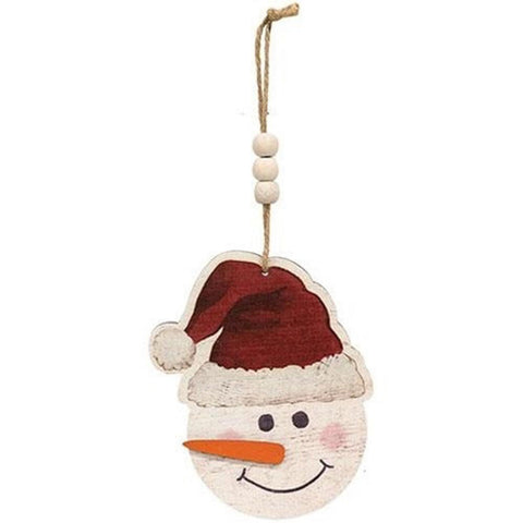 G36243 Snowman w/Hat Ornament Weathered Wood Look Beaded