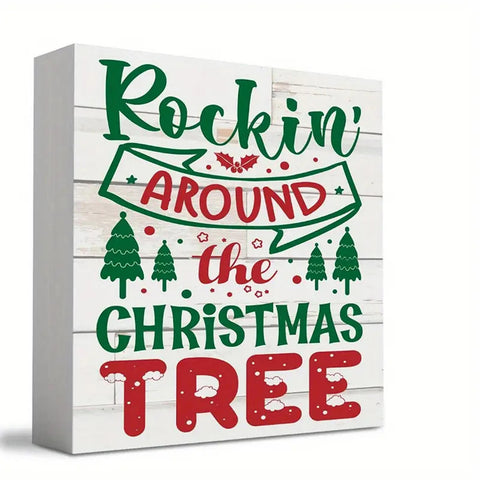 XV194201 Christmas Tree Desktop wood box sign Rocking Around the Christmas Tree