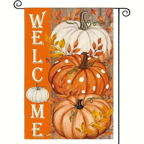 QP164784 Charming Double-Sided Welcome  Pumpkin Fall Garden Flag