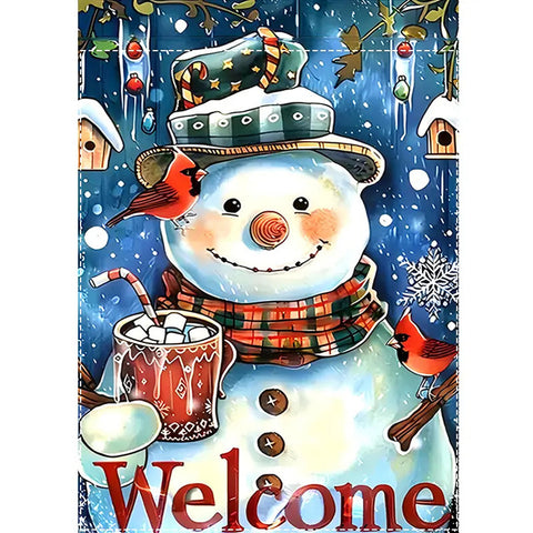 YX278471 welcome snowman garden flag,  Polyester Burlap double sided
