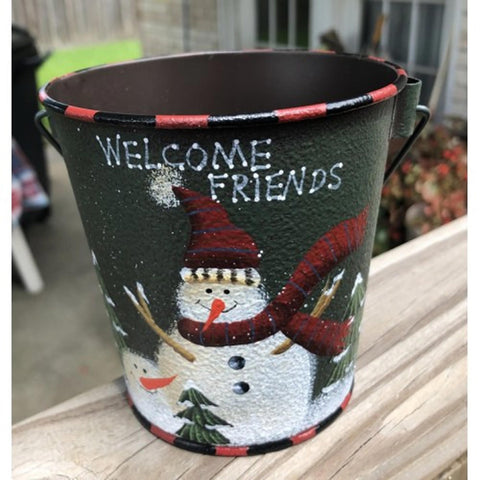 60355G - Green Snowman Bucket with handle