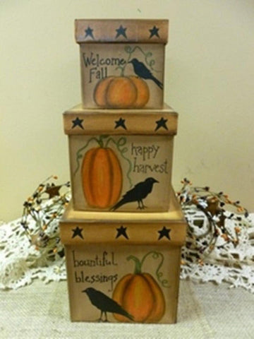 Primitive Nesting Box 202-144 Pumpkin Crow Box, set of 3