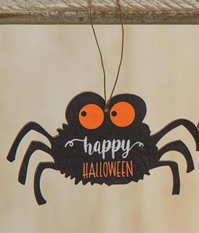 G35616 Black Spider Happy Halloween ornament