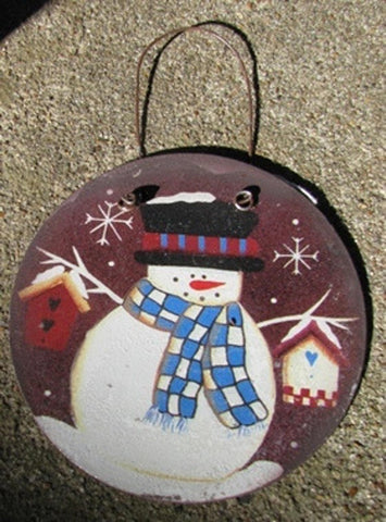 1113 - Tin Snowman Circle Christmas Ornament