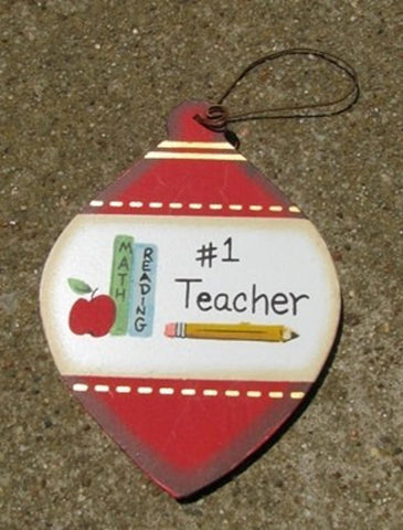 wd859 Teacher #1  Wood Christmas Ornament