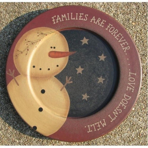 Primitive Wood Snowman Plate 31125F - Families are Forever