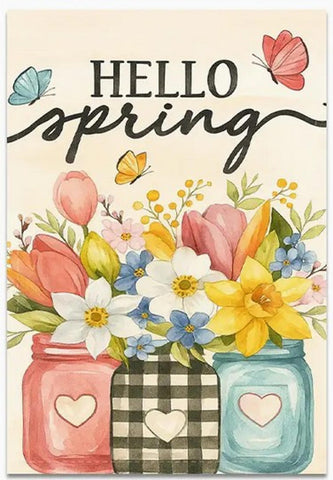 VK8530941 Hello Spring Garden Flag with Tulips, Daffodils and butterfies