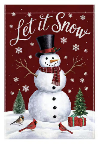 VJ8217295 Snowman & Christmas Tree Red & White Garden Flag, Let it Snow