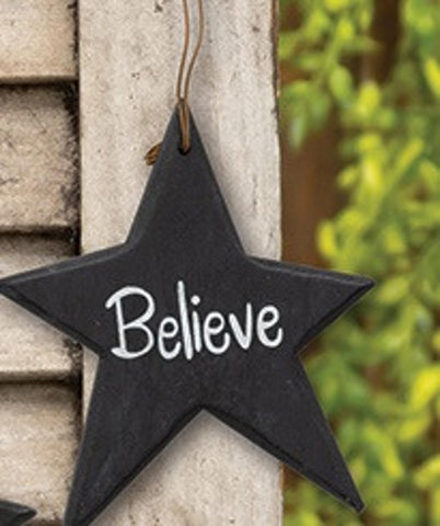 33093 Believe star wood ornament