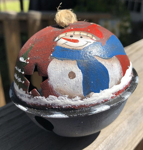 63066SG - Snowman Blue Scarf metal Bell Ornament