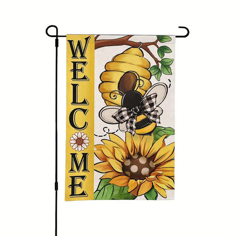 WW70478  summer welcome bee beehive and sunflower garden flag double sided