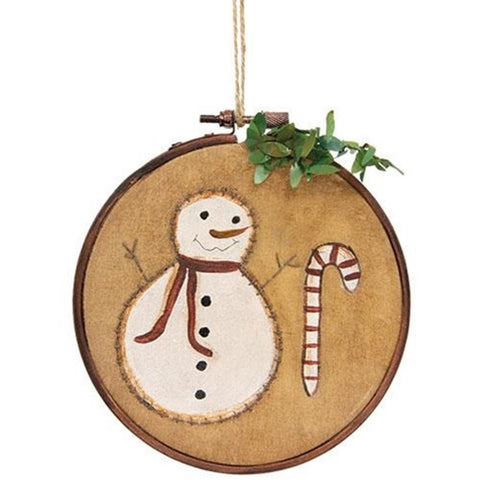 Tea stained Primitive Snowman & Candy Cane Stitchery