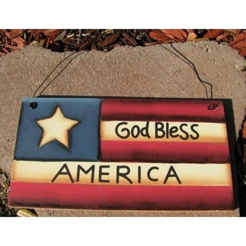Patriotic Decor 1217 - God Bless America Flag Wood Sign
