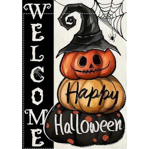 FN252590 Welcome Happy Halloween Garden Flag: Double Sided, Waterproof  Burlap