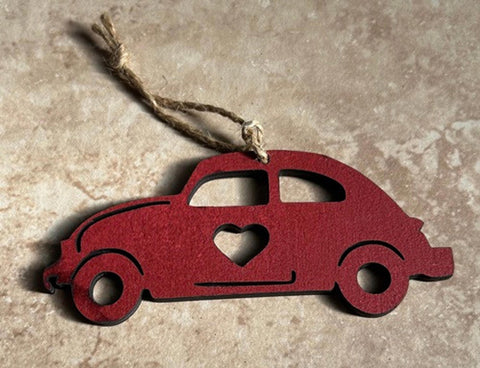 Red bug heart wood ornament